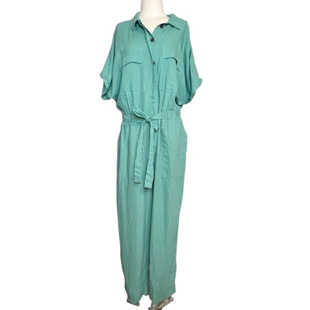 Universal Thread ½ button front green linen blend… - image 12